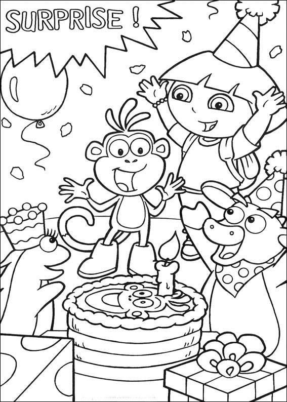Coloring Pages Dora Explorer Birthday Free Printable Sheets